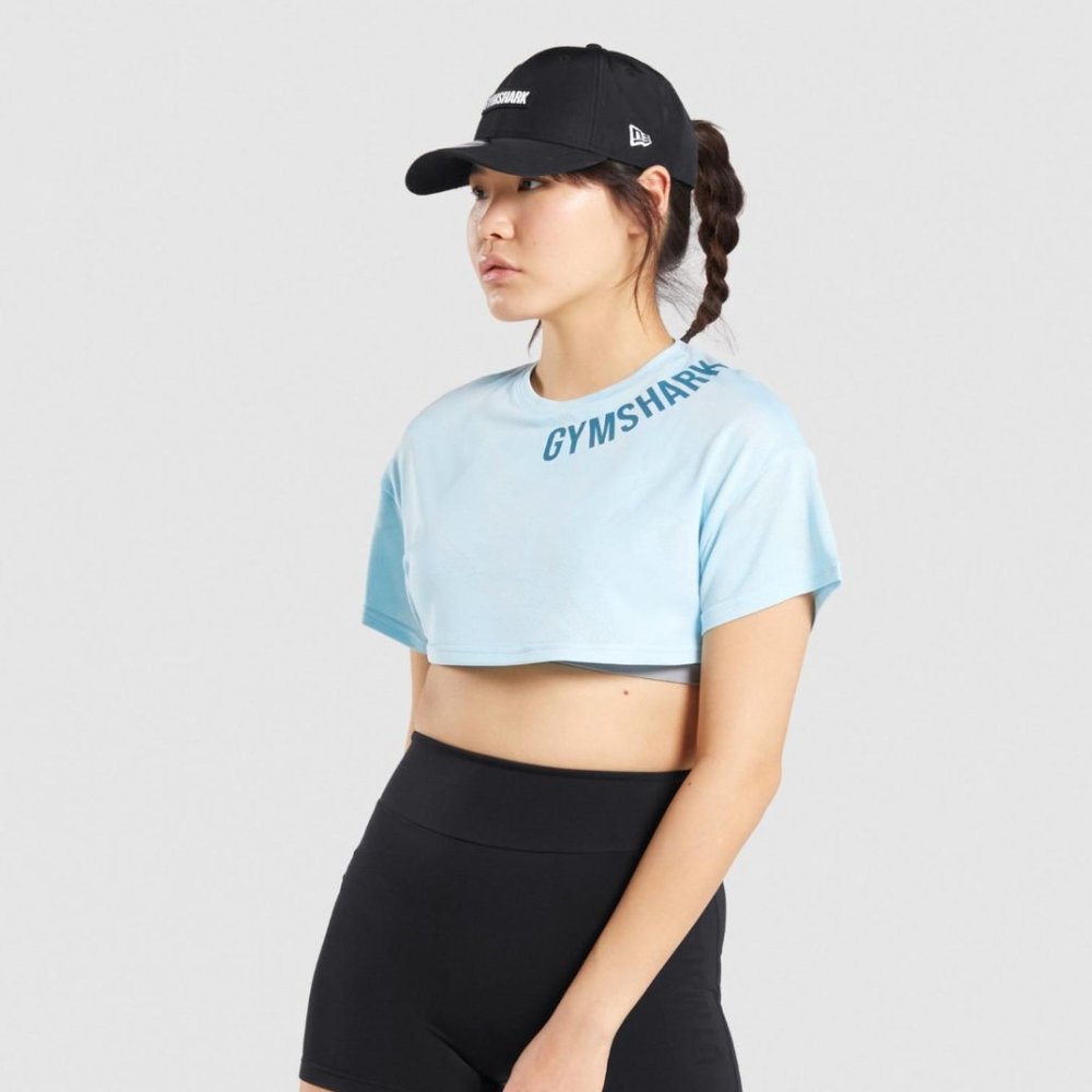 GS Power Crop Top - Light Blue Print - Medium